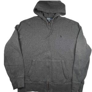 Polo Ralph Lauren Hooded Sweater Full Zip Vintage Gray Men's Size XL Green Pony